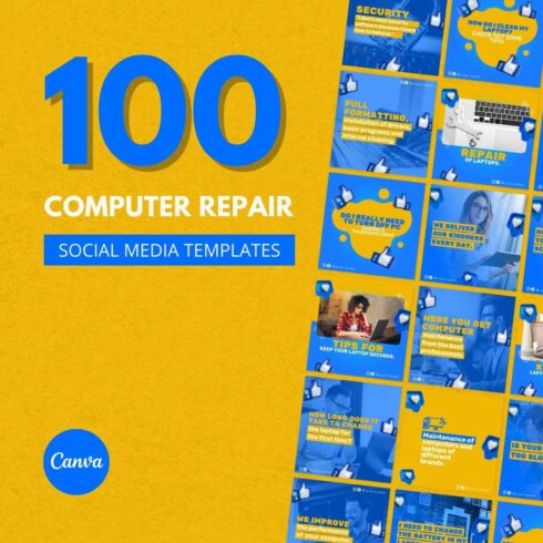 100 Computer Repair Center Canva Templates For Social Media cover image.