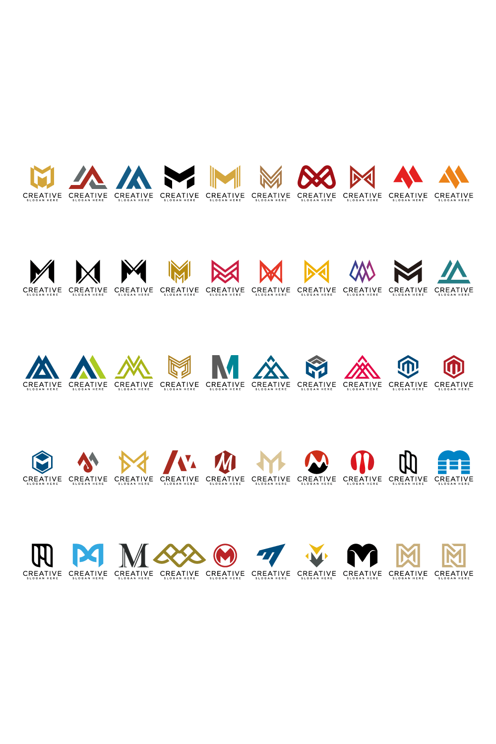 m logo design collection Modern m letter logo vector template set pinterest preview image.