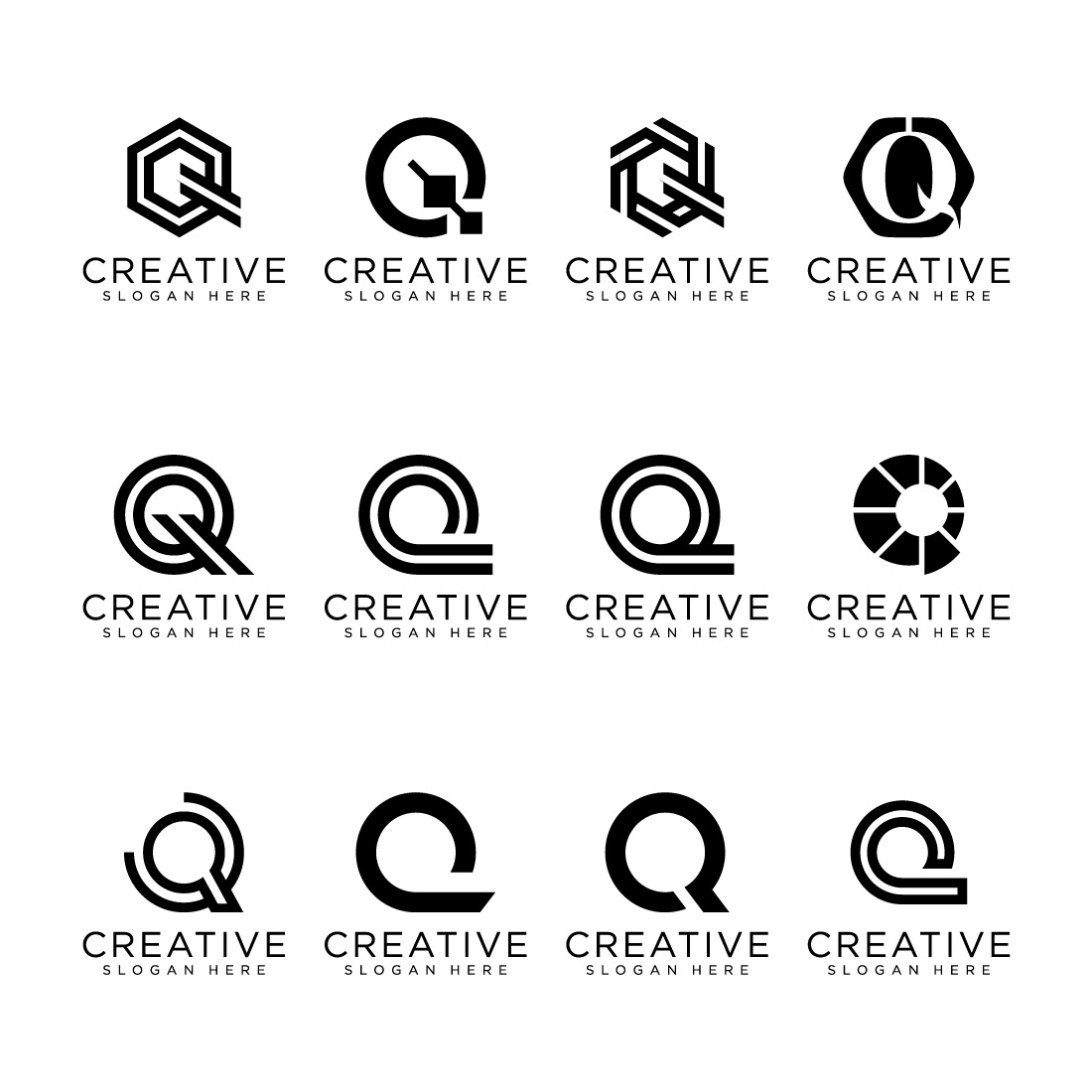 set of letter q logo vector design preview image.