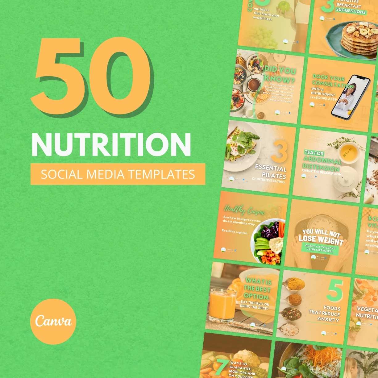 50 Nutrition Canva Templates For Social Media cover image.