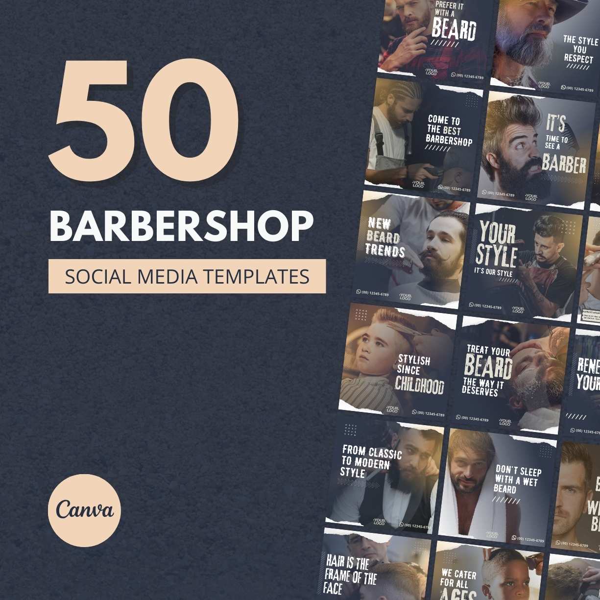 50 Barbershop Canva Templates For Social Media cover image.