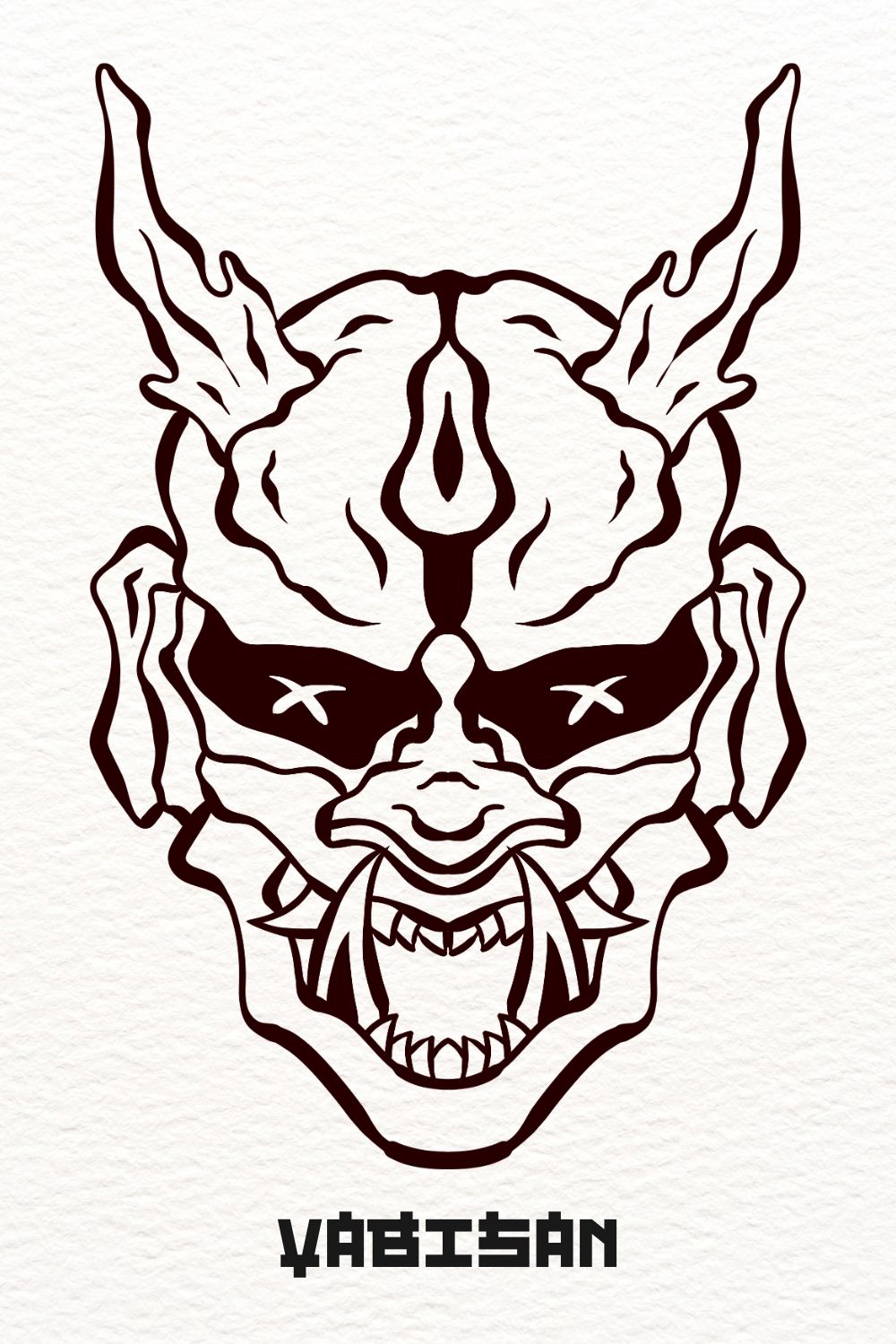 Oni Hannya Mask Art 3 – Outlined pinterest preview image.