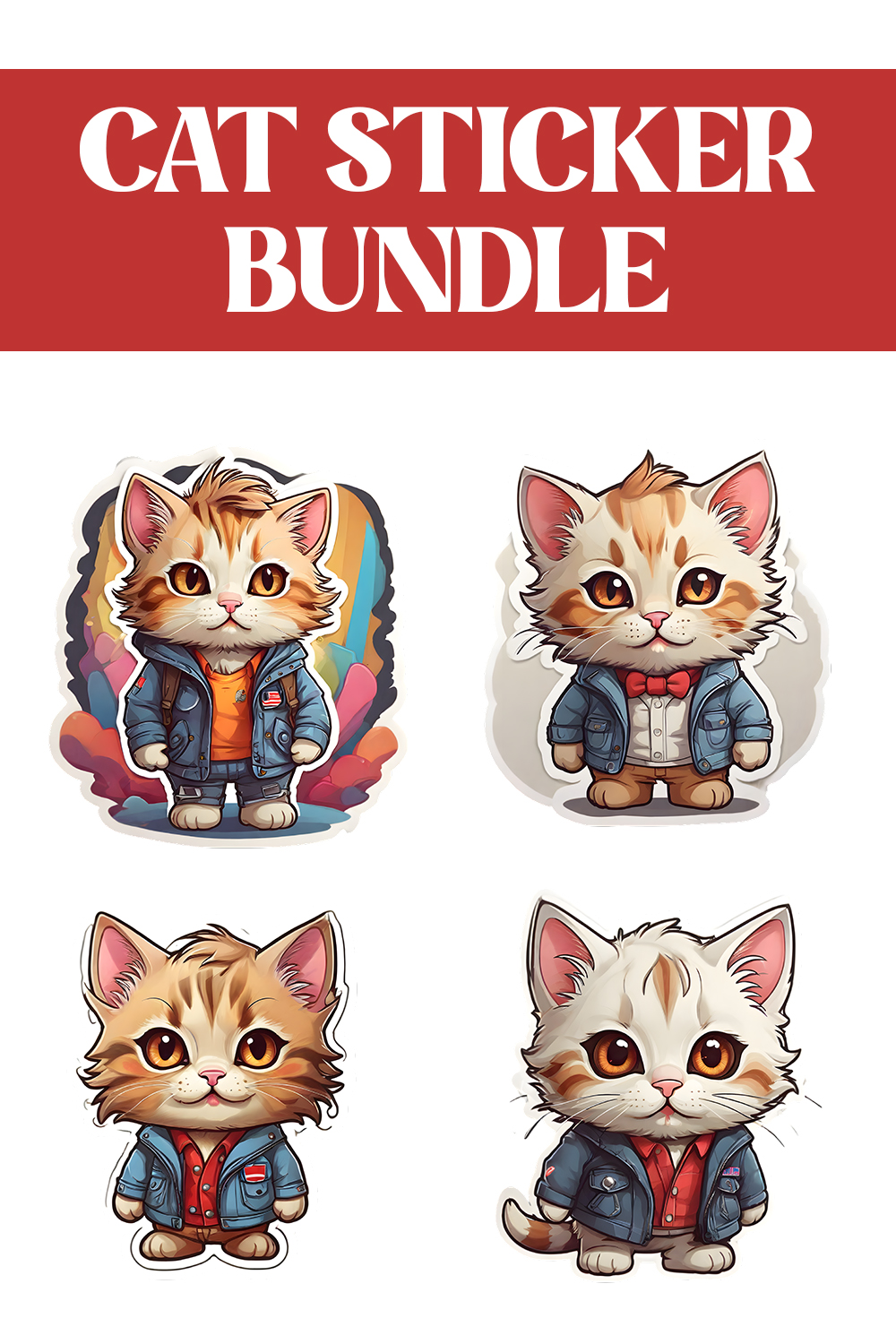 Cute Cat printable stickers PNG Files pinterest preview image.