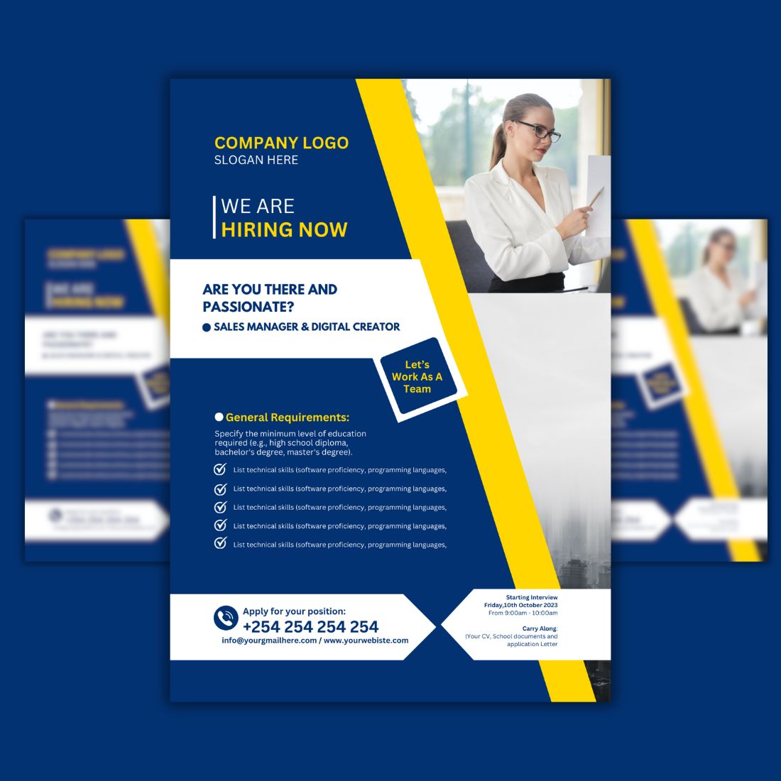 Hiring Flyer Design Template preview image.