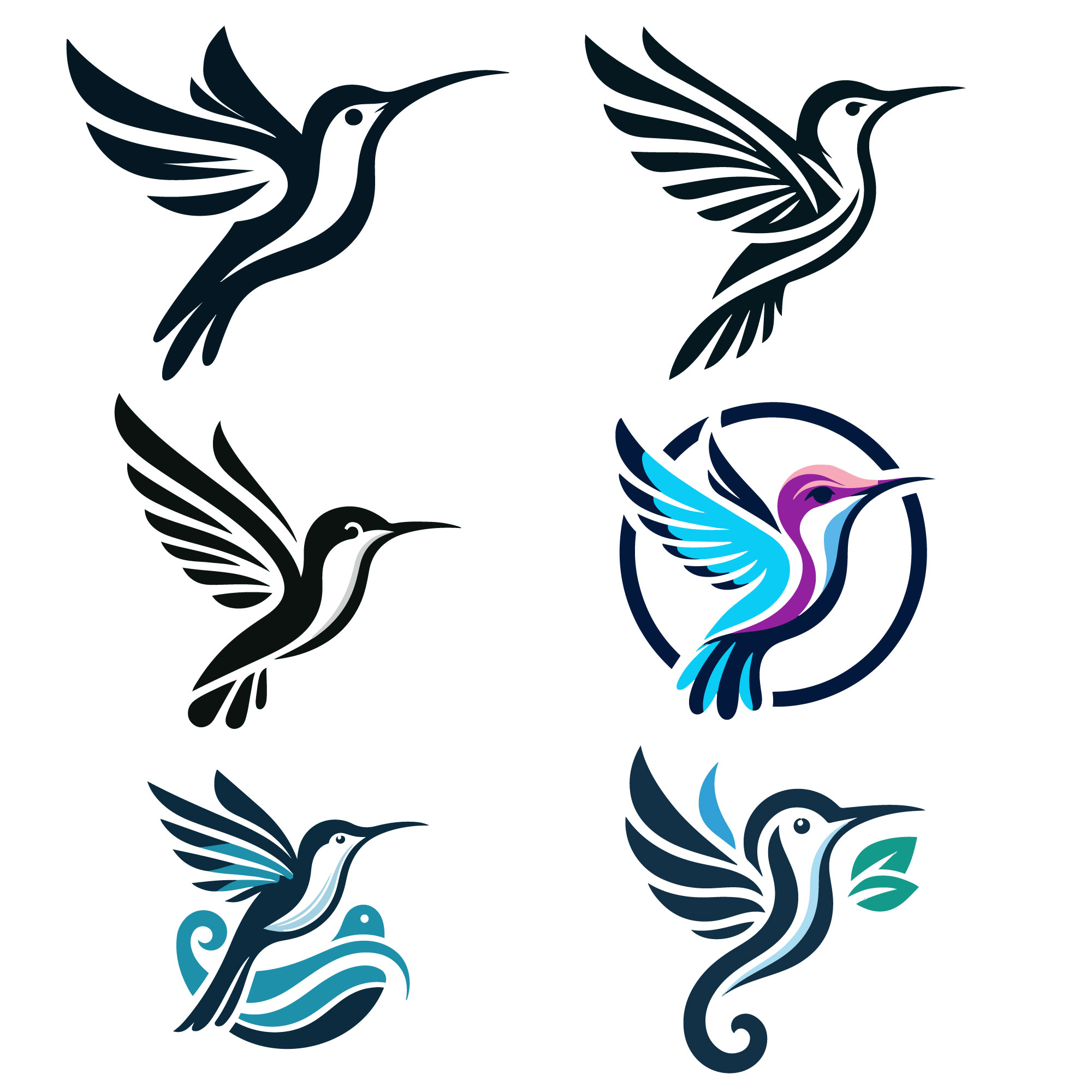 6 Hummingbird Vector Logos illustration preview image.