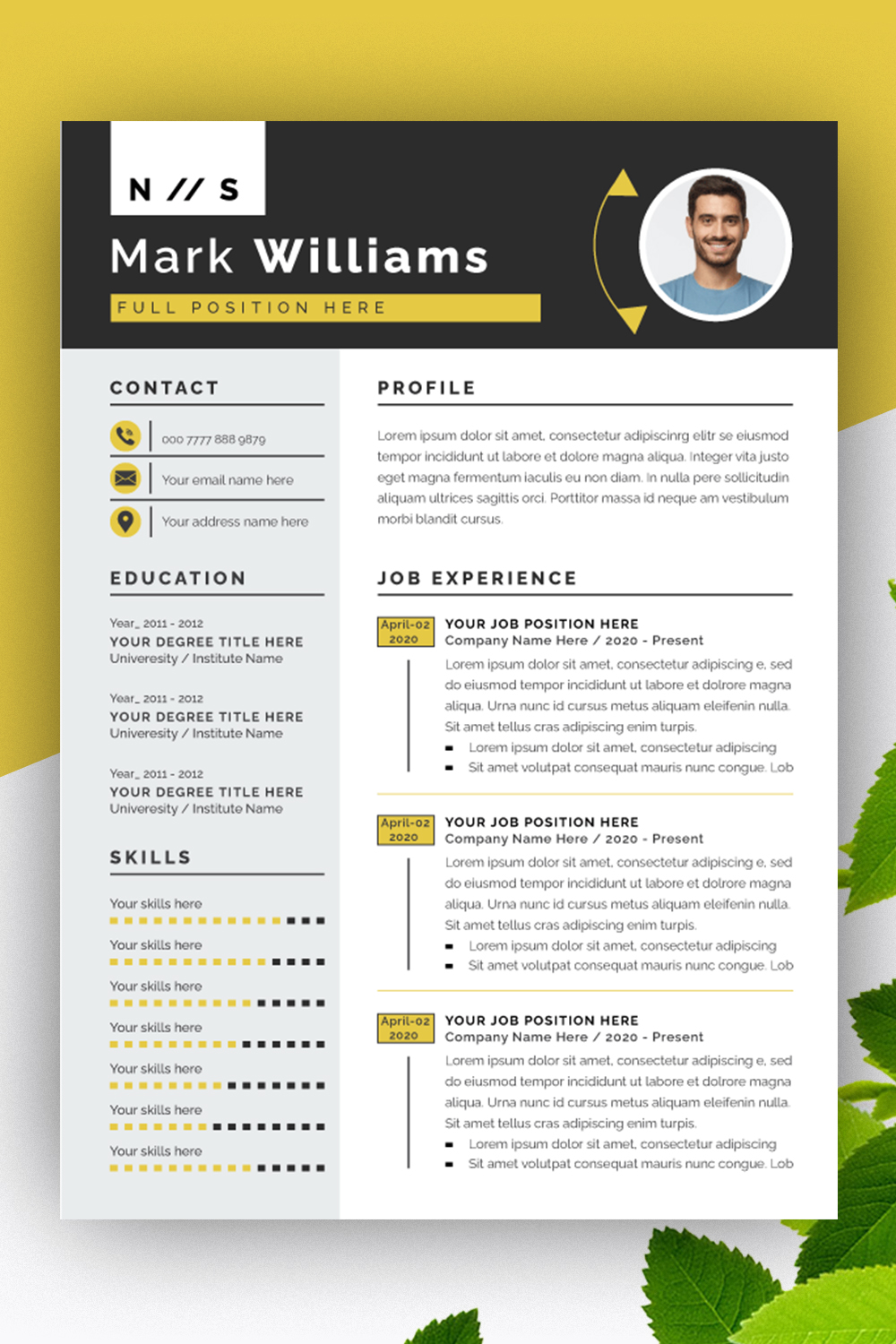 Clean and Professional Resume Layout Template pinterest preview image.
