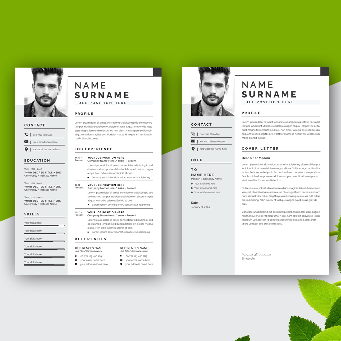 Resume Design Template Black & White preview image.