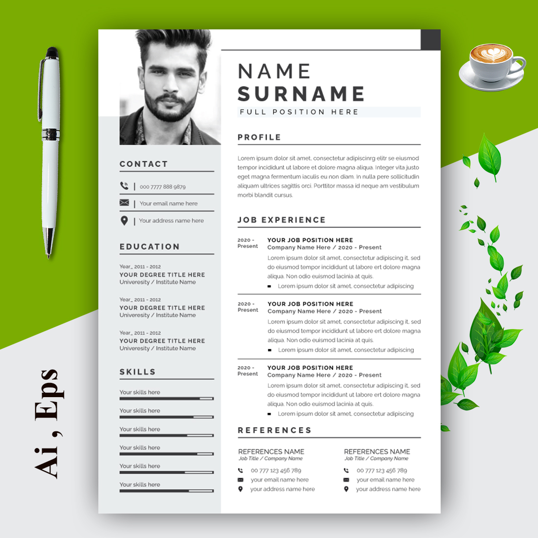 Resume Design Template Black & White cover image.