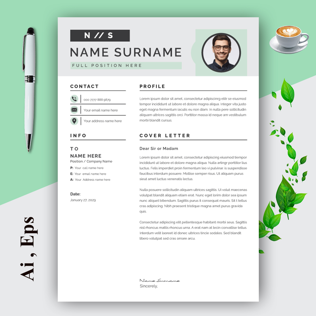 Creative Resume And Cover Letter Layout Design preview image.