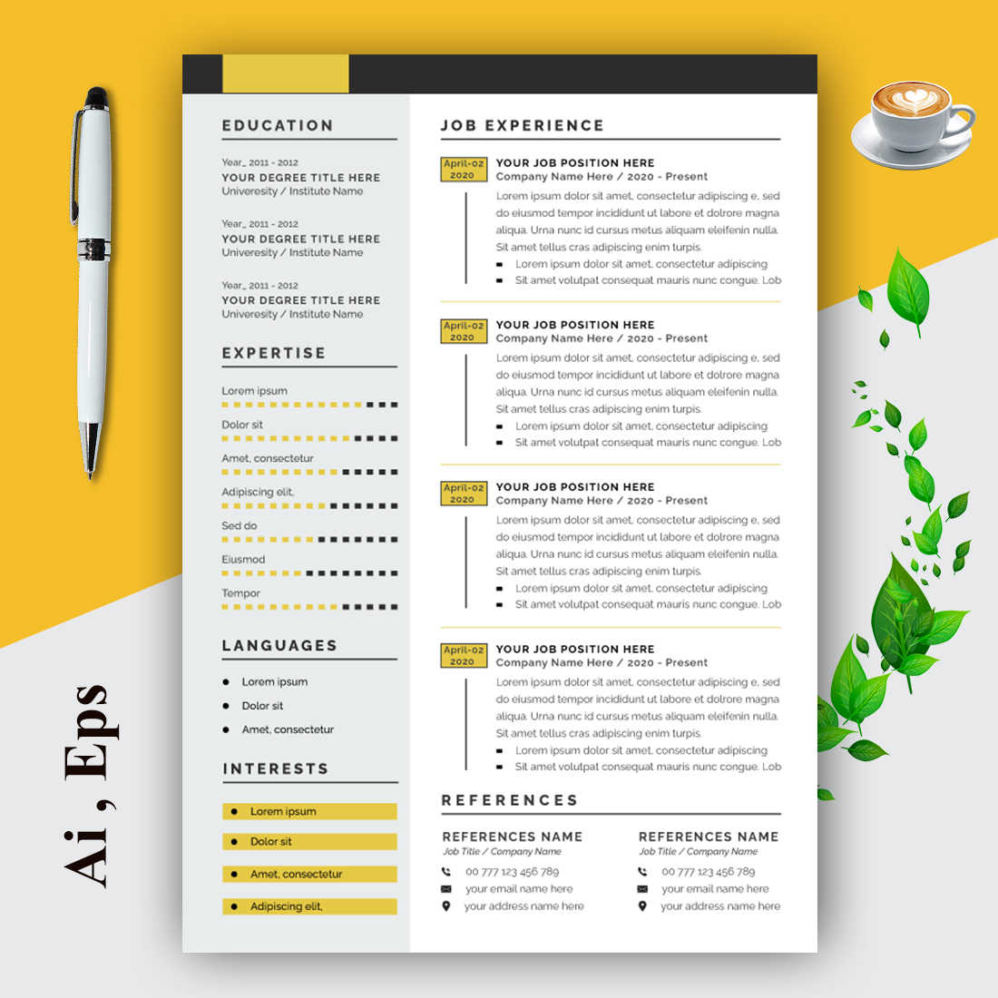Clean and Professional Resume Layout Template preview image.