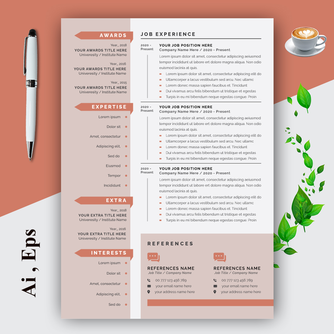 Professional Colour Resume Template Design preview image.