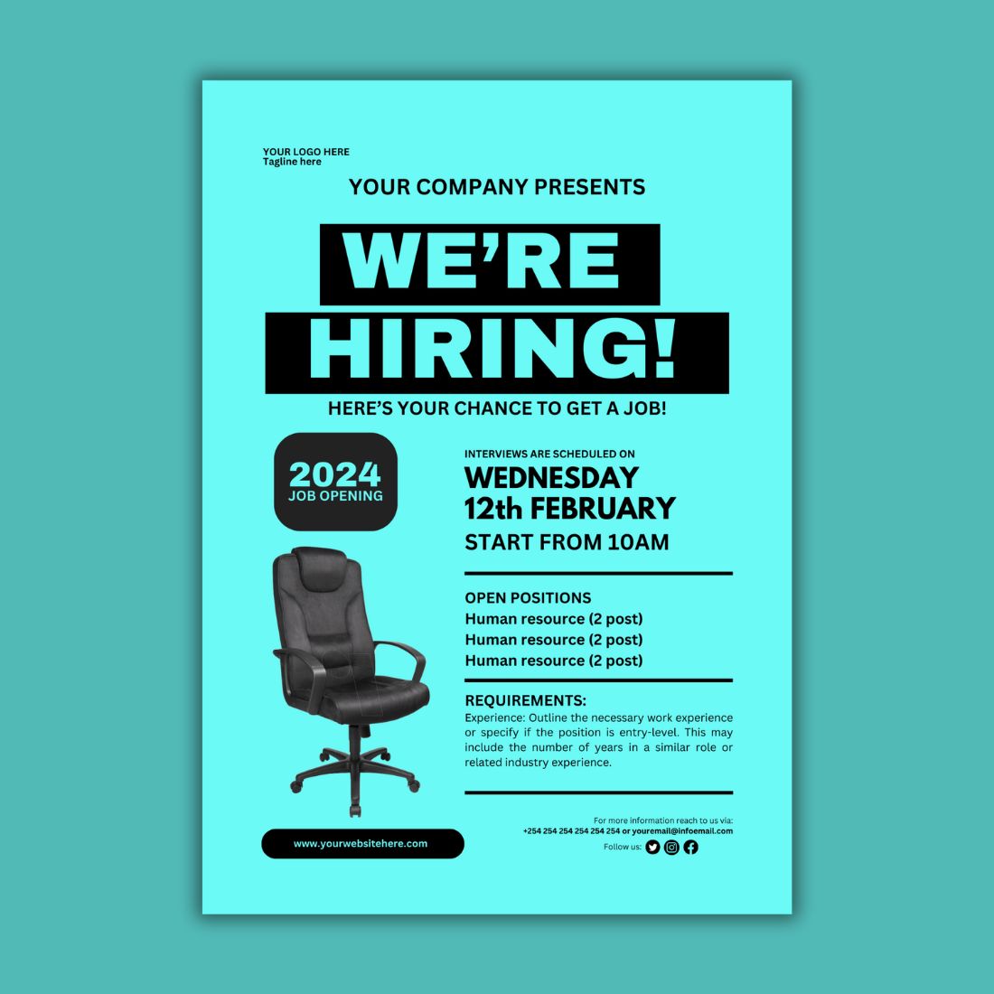 Hiring Canva Flyer Design Template preview image.