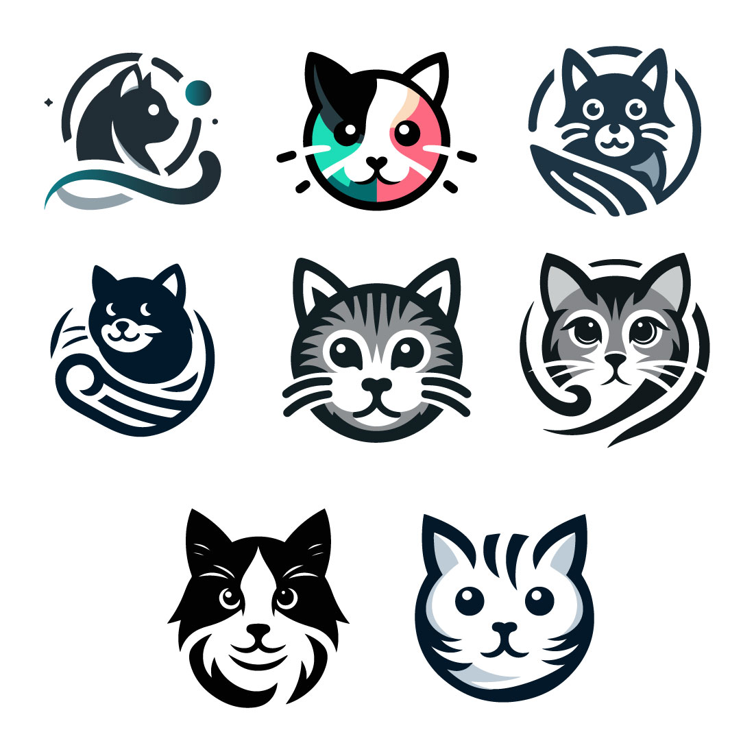 8 Cat Logos Vector Illustration preview image.