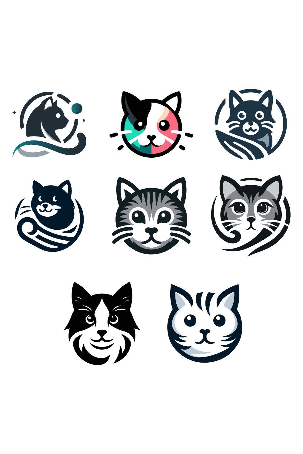 8 Cat Logos Vector Illustration pinterest preview image.