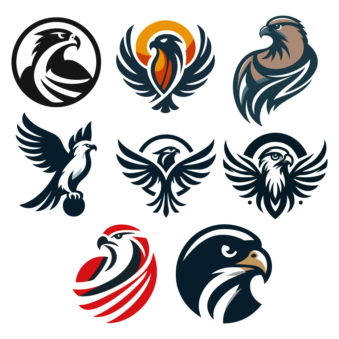 8 Falcon Vector Logos Illustration preview image.