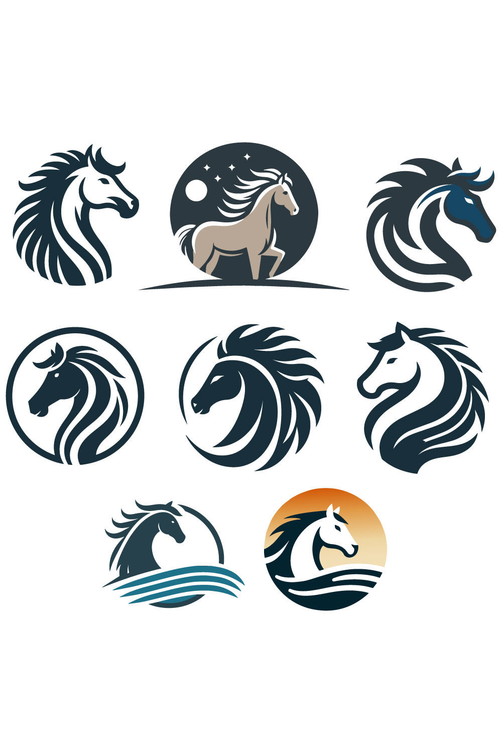 8 Horse Logos Vector Illustration pinterest preview image.