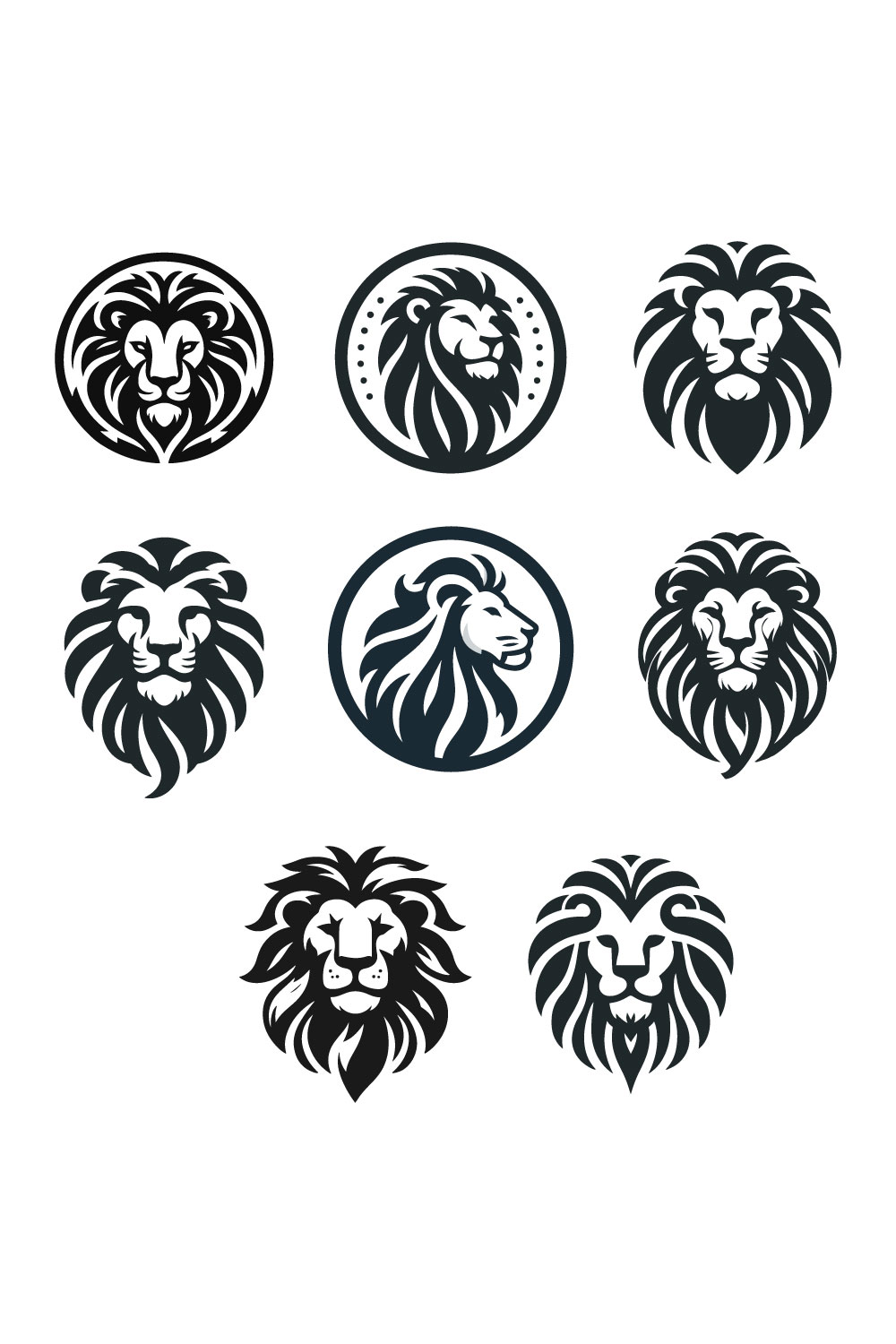8 Lion Logos Vector Illustration pinterest preview image.