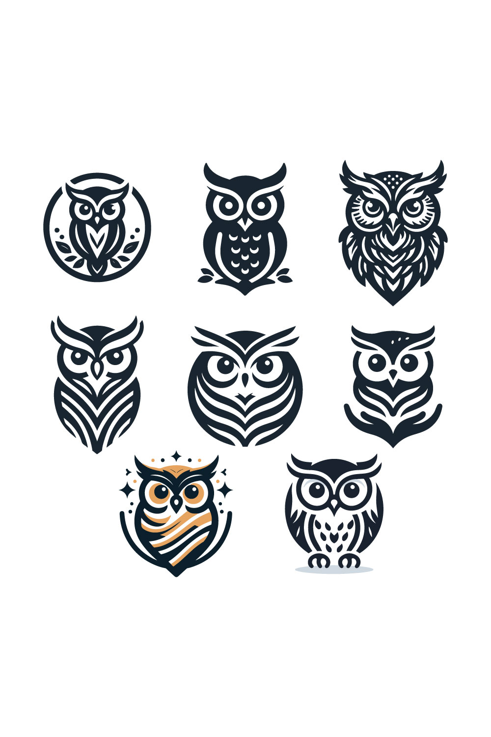 8 Owl Logos Vector Illustration pinterest preview image.