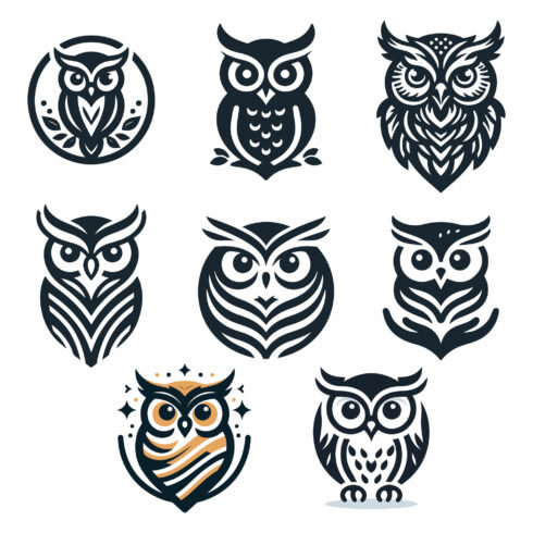8 Owl Logos Vector Illustration cover image.