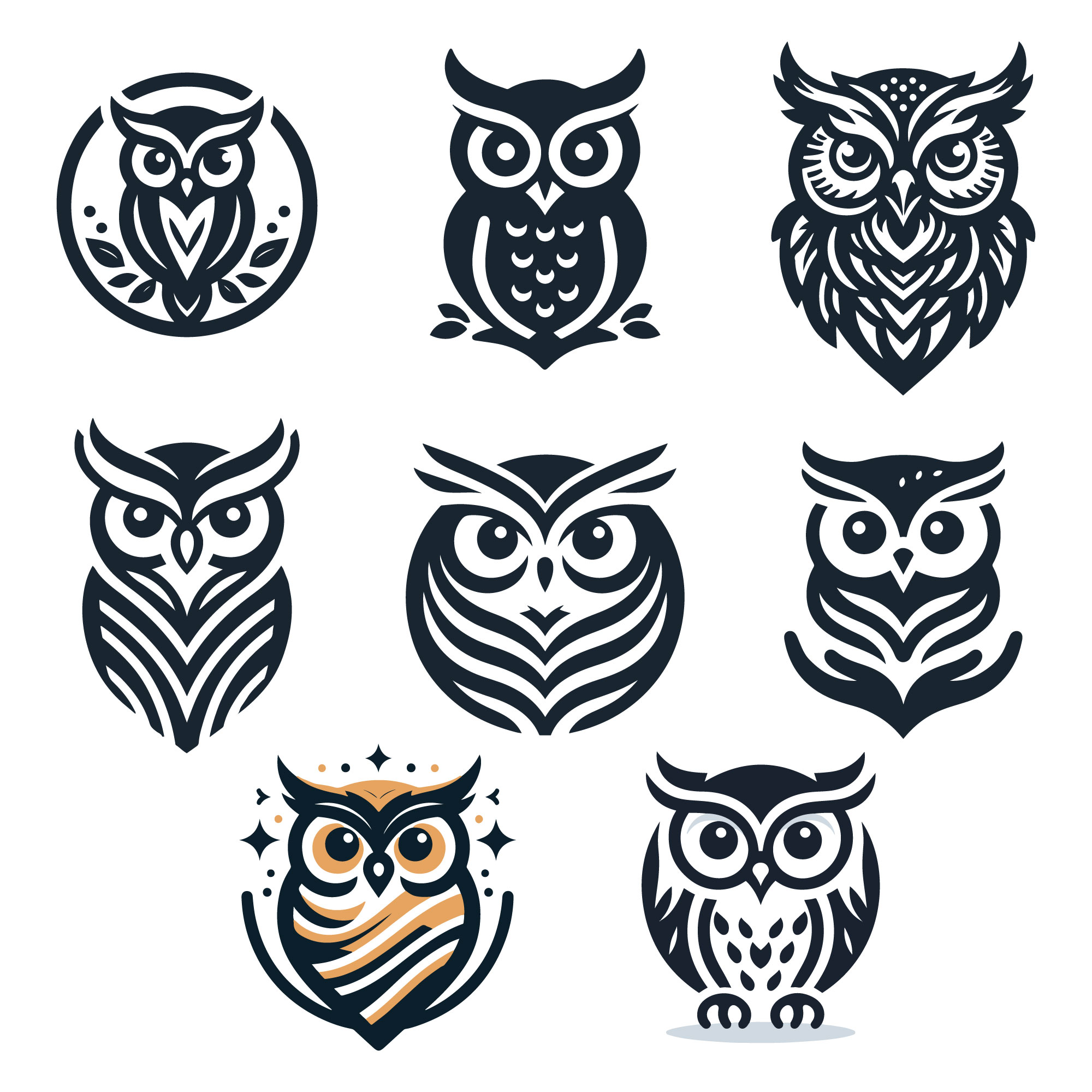 8 Owl Logos Vector Illustration preview image.
