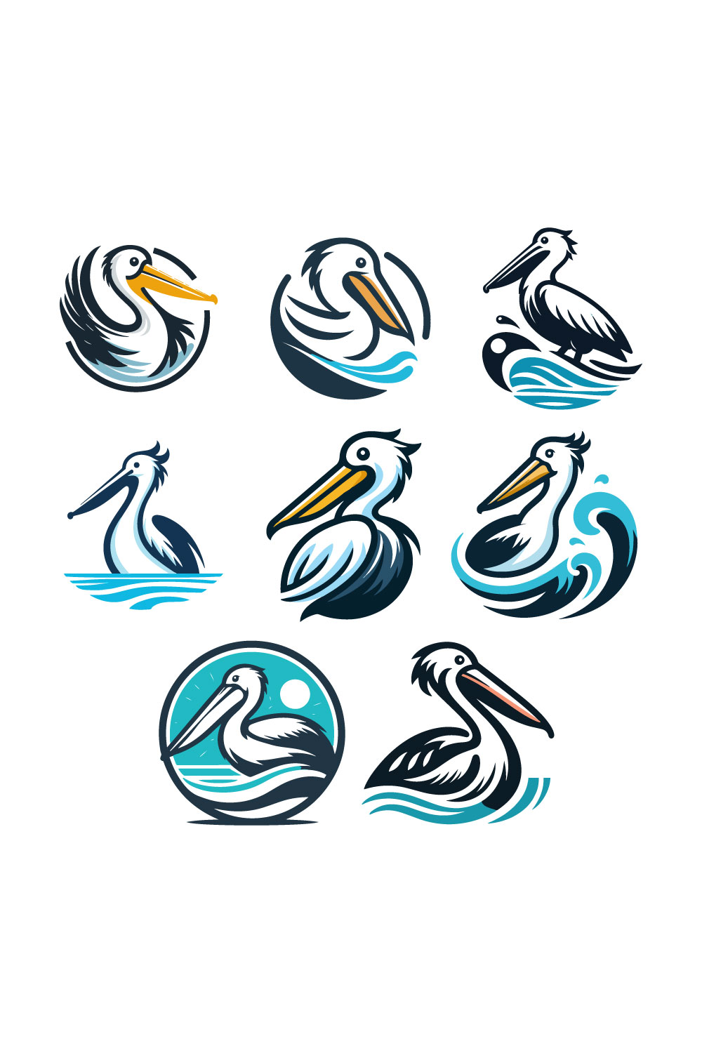 8 Pelican Vector Logos Illustration pinterest preview image.