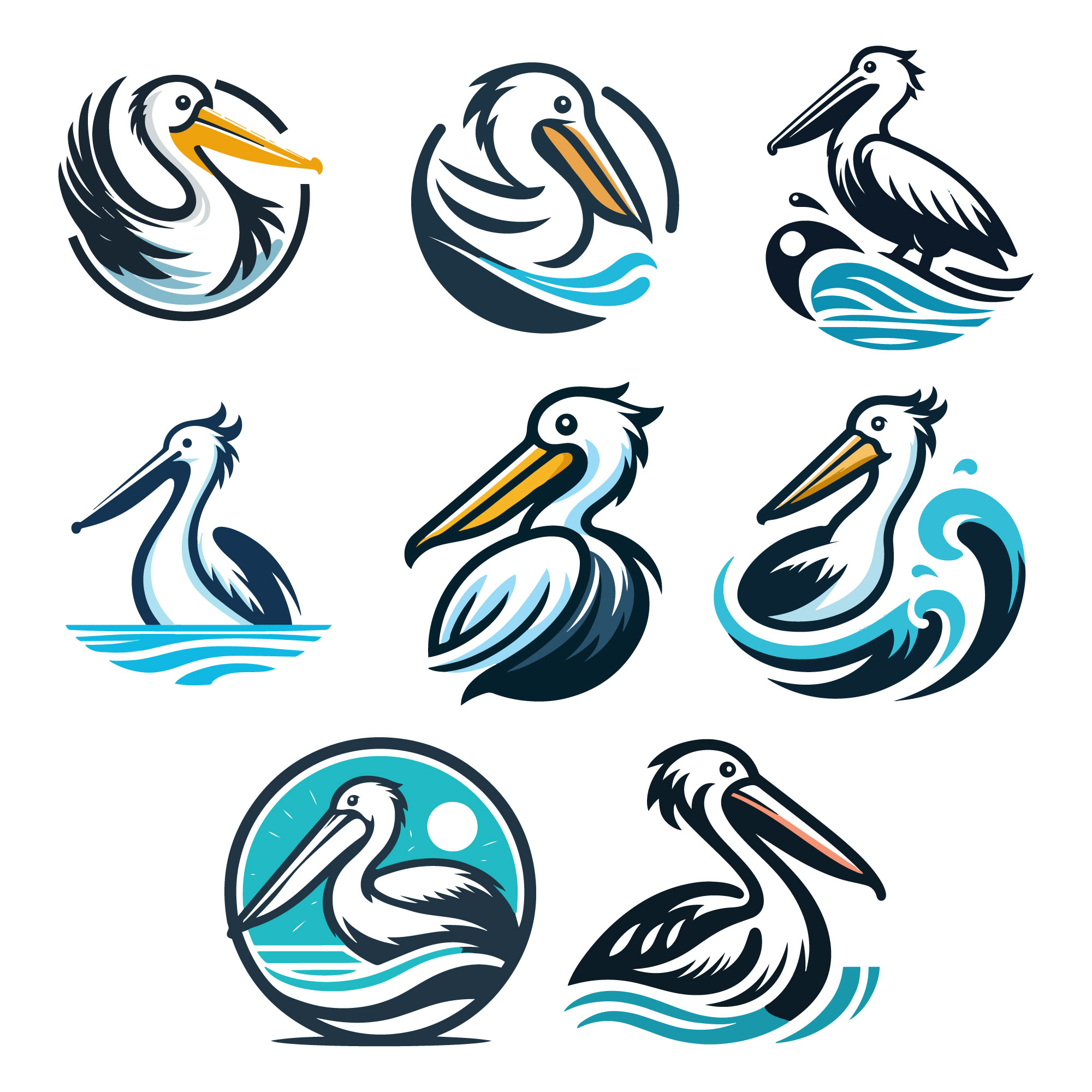 8 Pelican Vector Logos Illustration preview image.