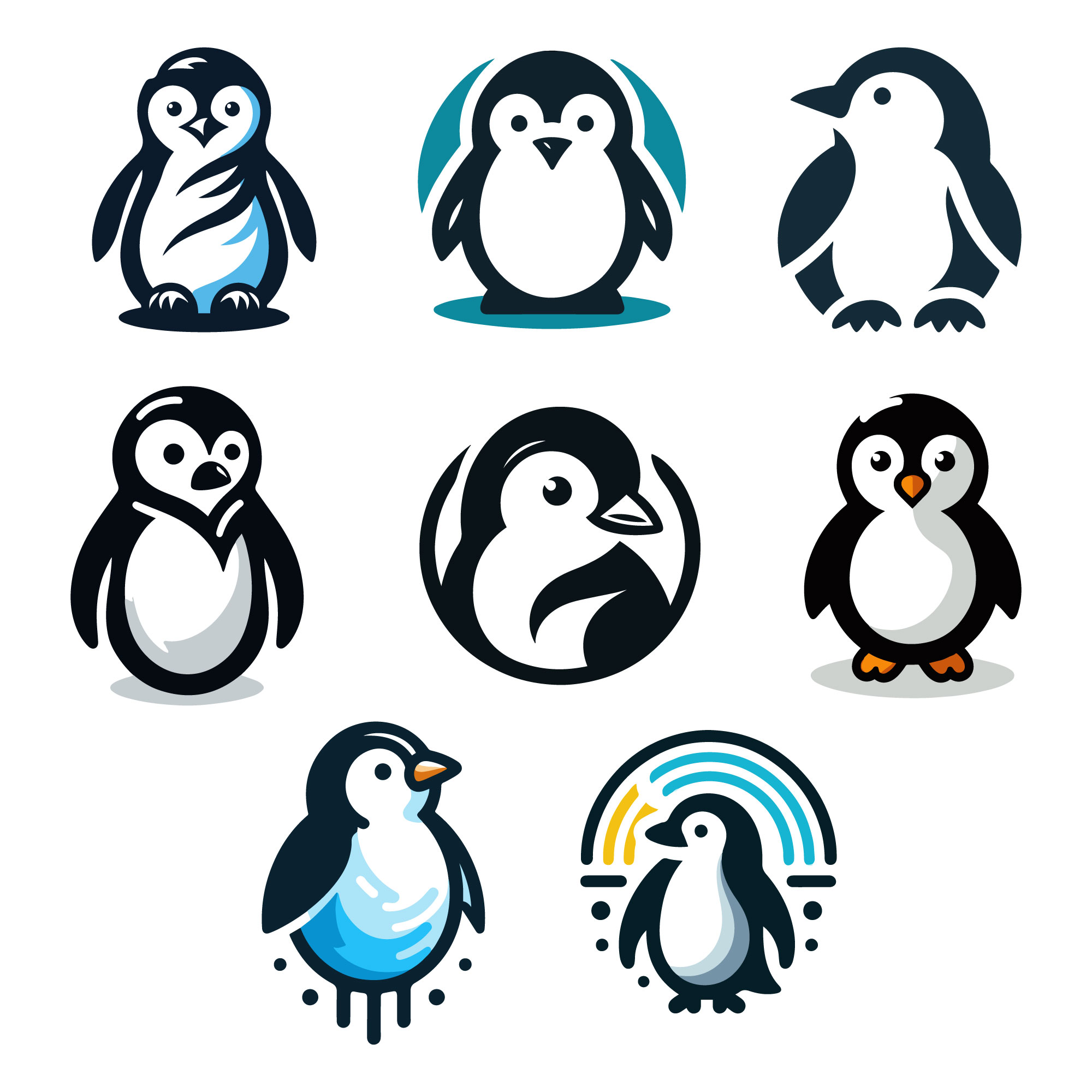 8 Penguin logos Vector Illustration cover image.