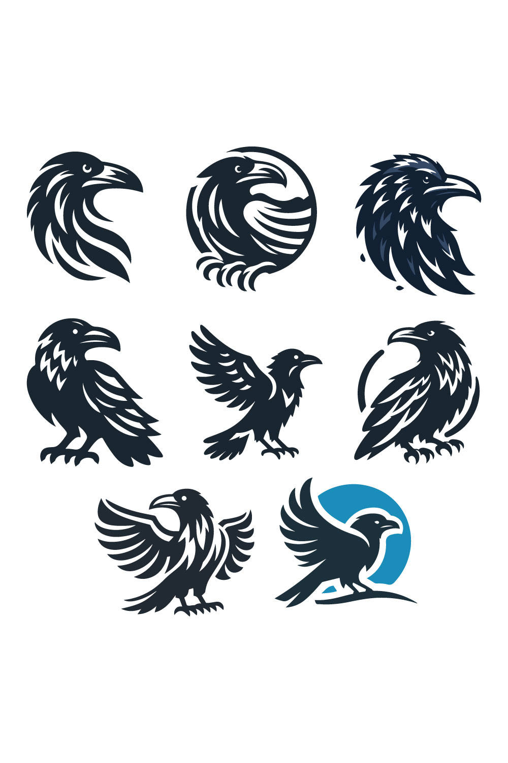 8 Raven Vector Logos Illustration pinterest preview image.