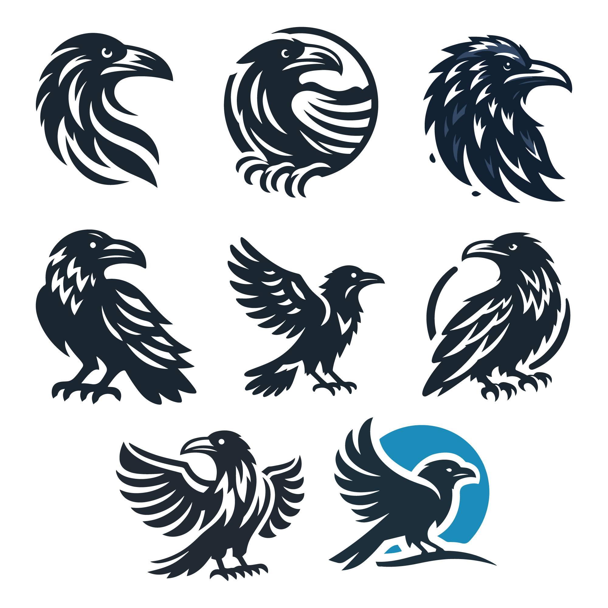 8 Raven Vector Logos Illustration preview image.