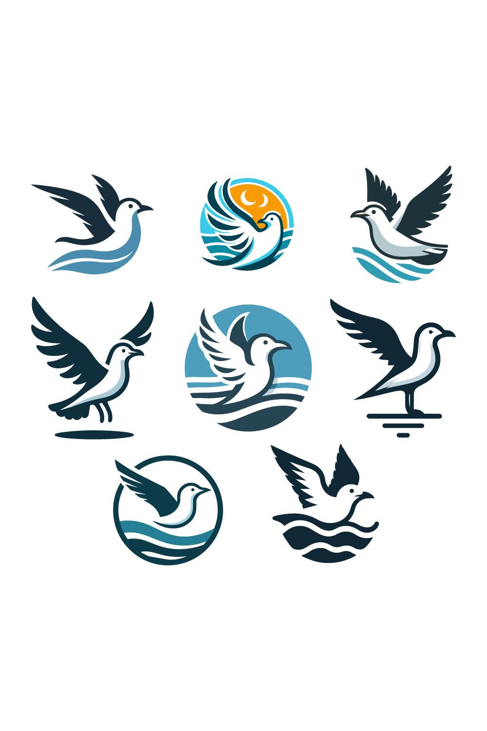 8 Seagull logos Vector Illustration pinterest preview image.