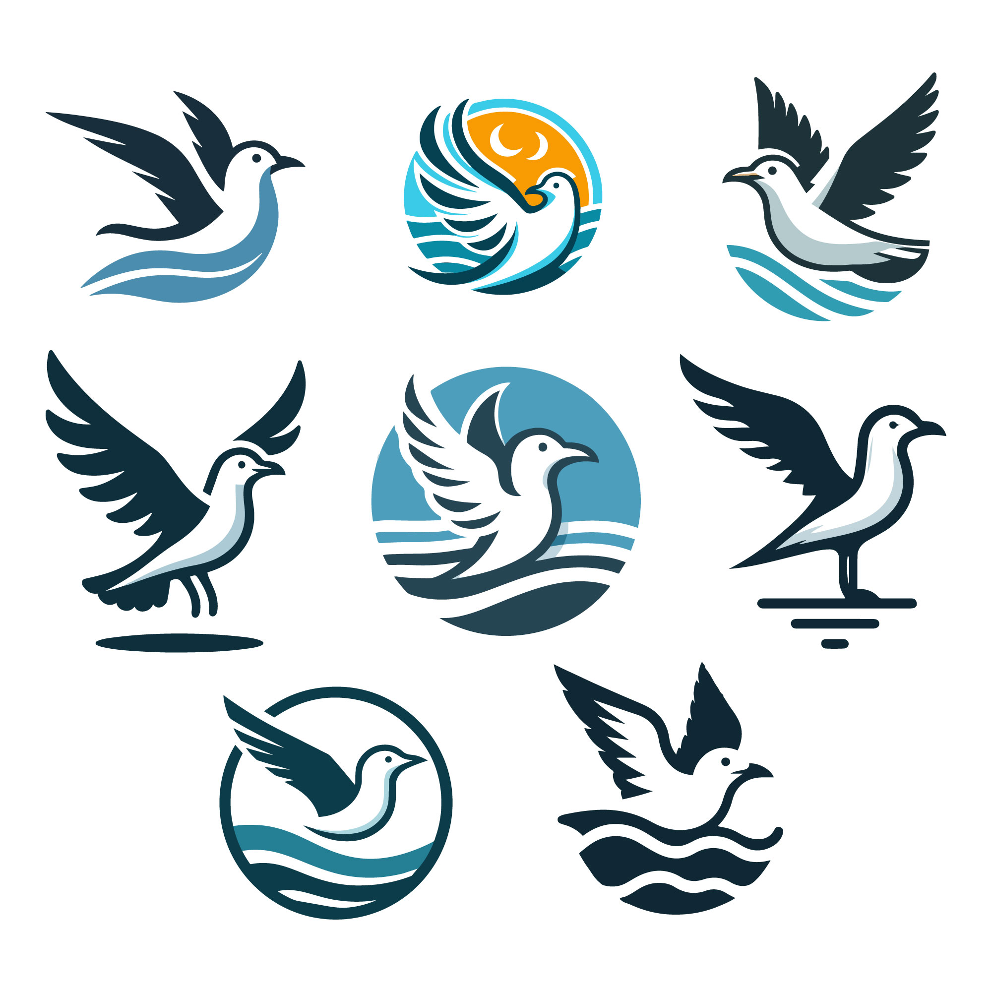 8 Seagull logos Vector Illustration preview image.