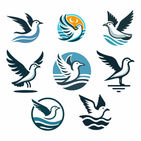 8 Seagull logos Vector Illustration cover image.