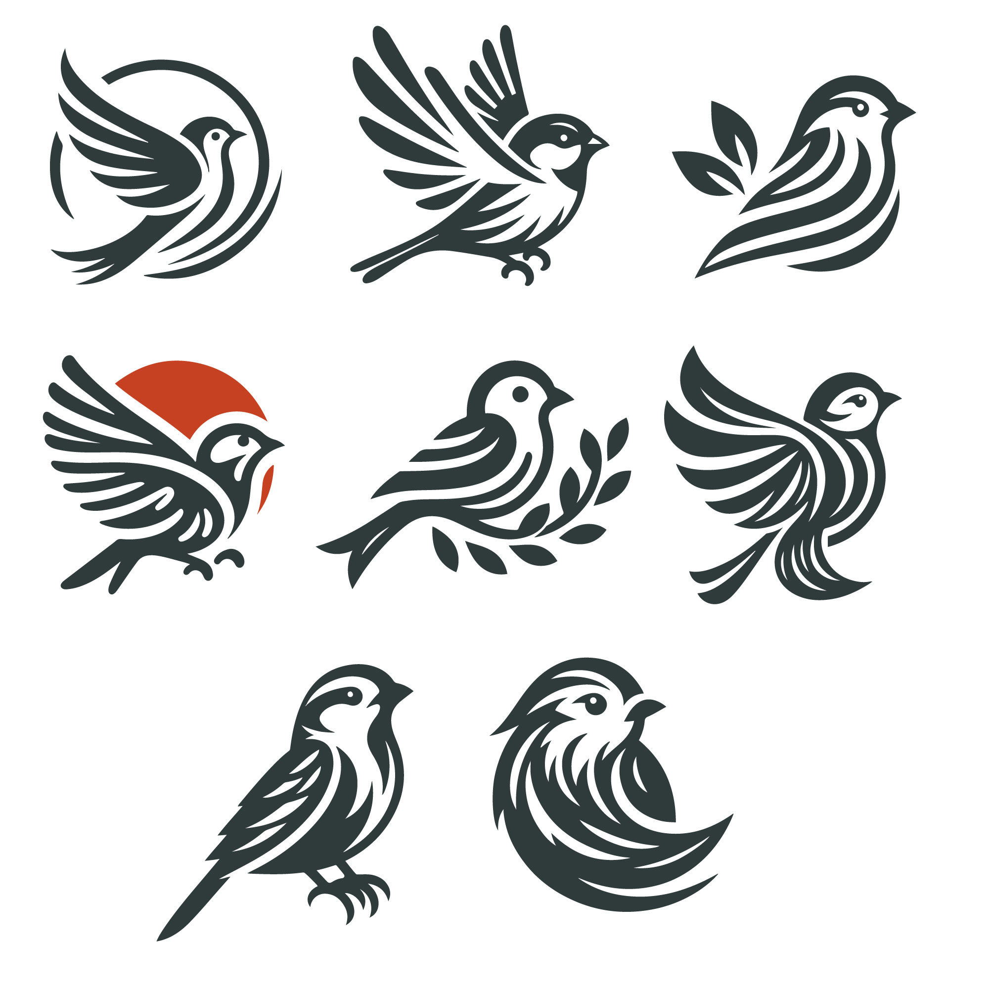 8 Sparrow Vector Logos Illustration preview image.