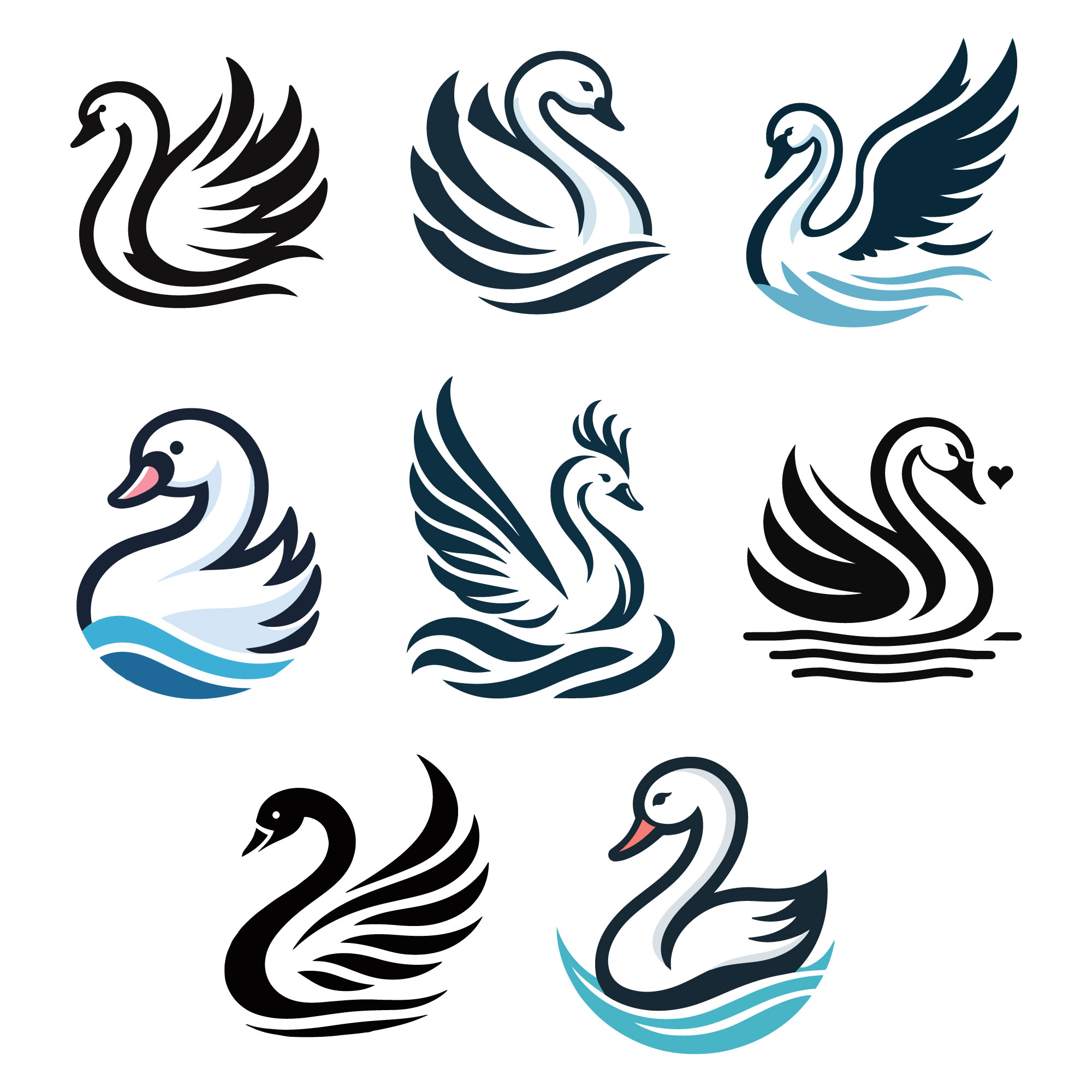 8 Swan Vector Logos Illustration preview image.