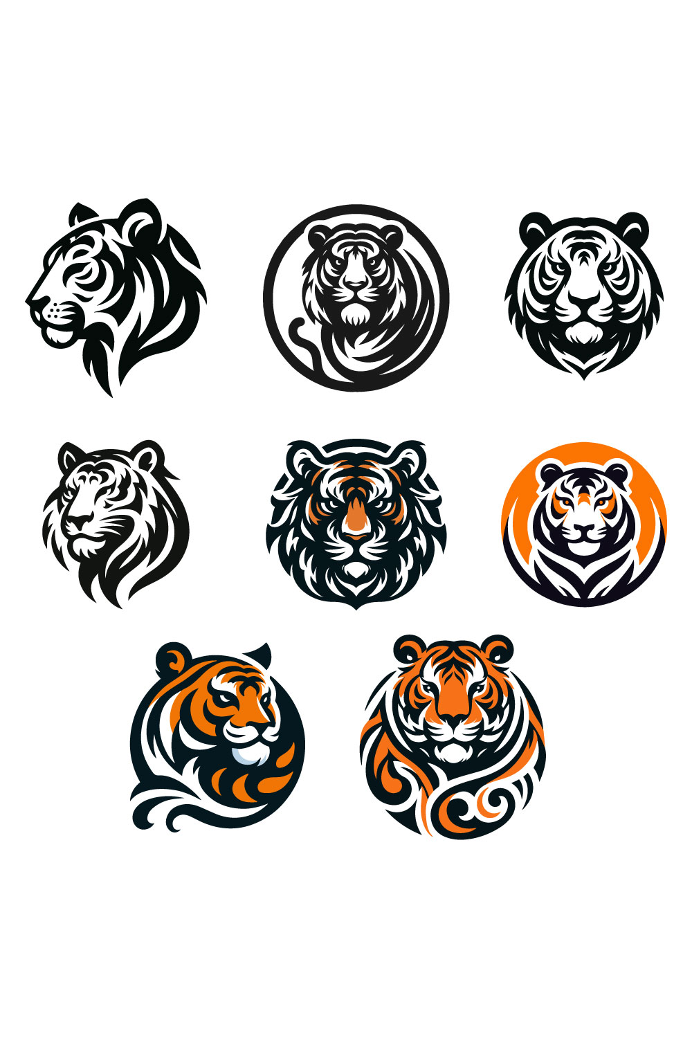 8 Tiger Logos Vector Illustration pinterest preview image.