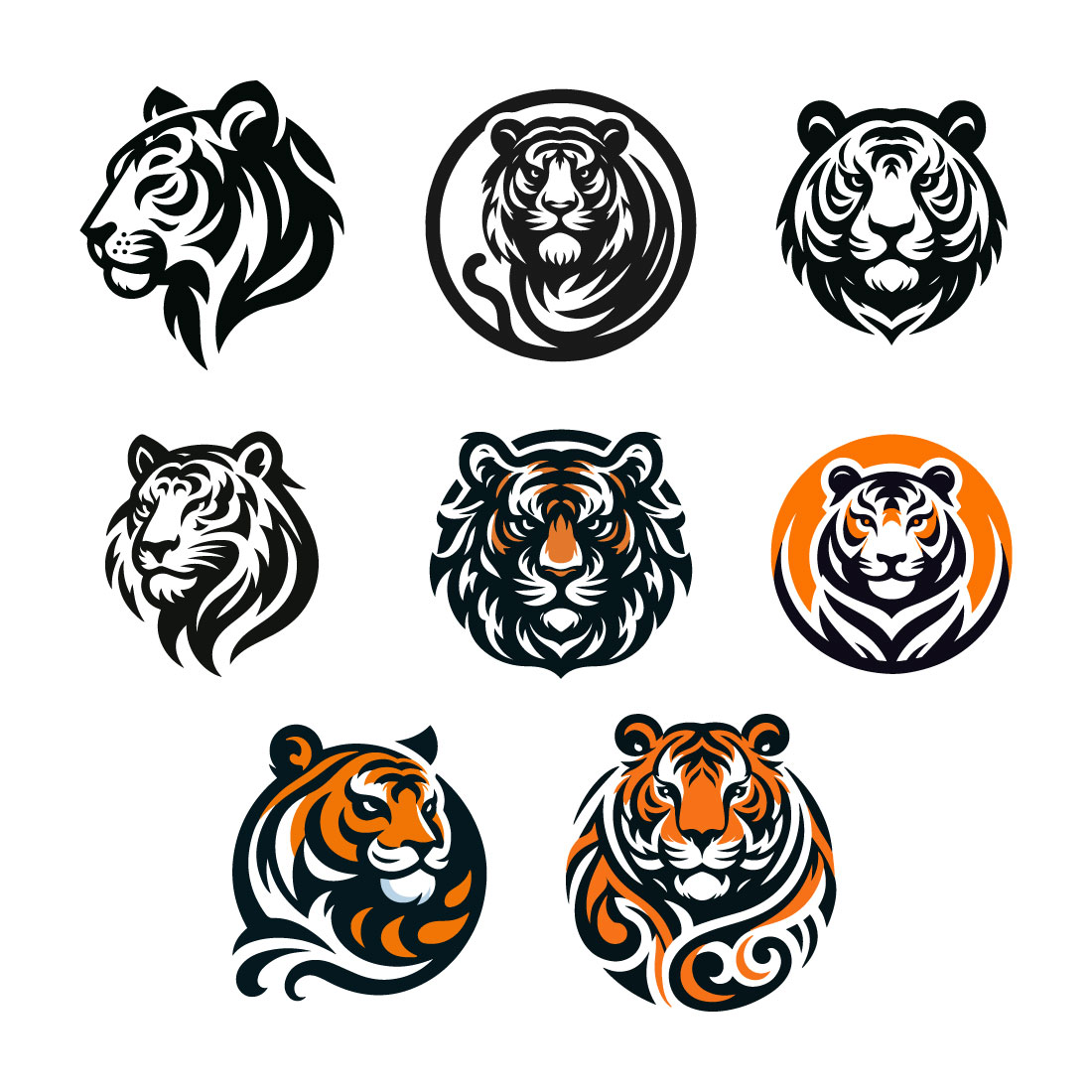 8 Tiger Logos Vector Illustration cover image.
