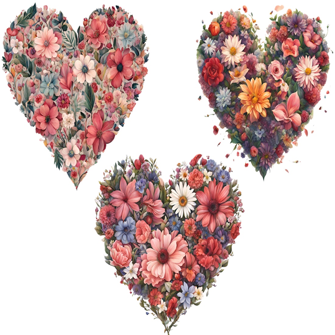 Watercolor Flower Heart clipart, Watercolor Valentine's heart, Valentine's Day PNG, Floral hearts png, Heart Flowers, 17 PNG, Commercial use preview image.