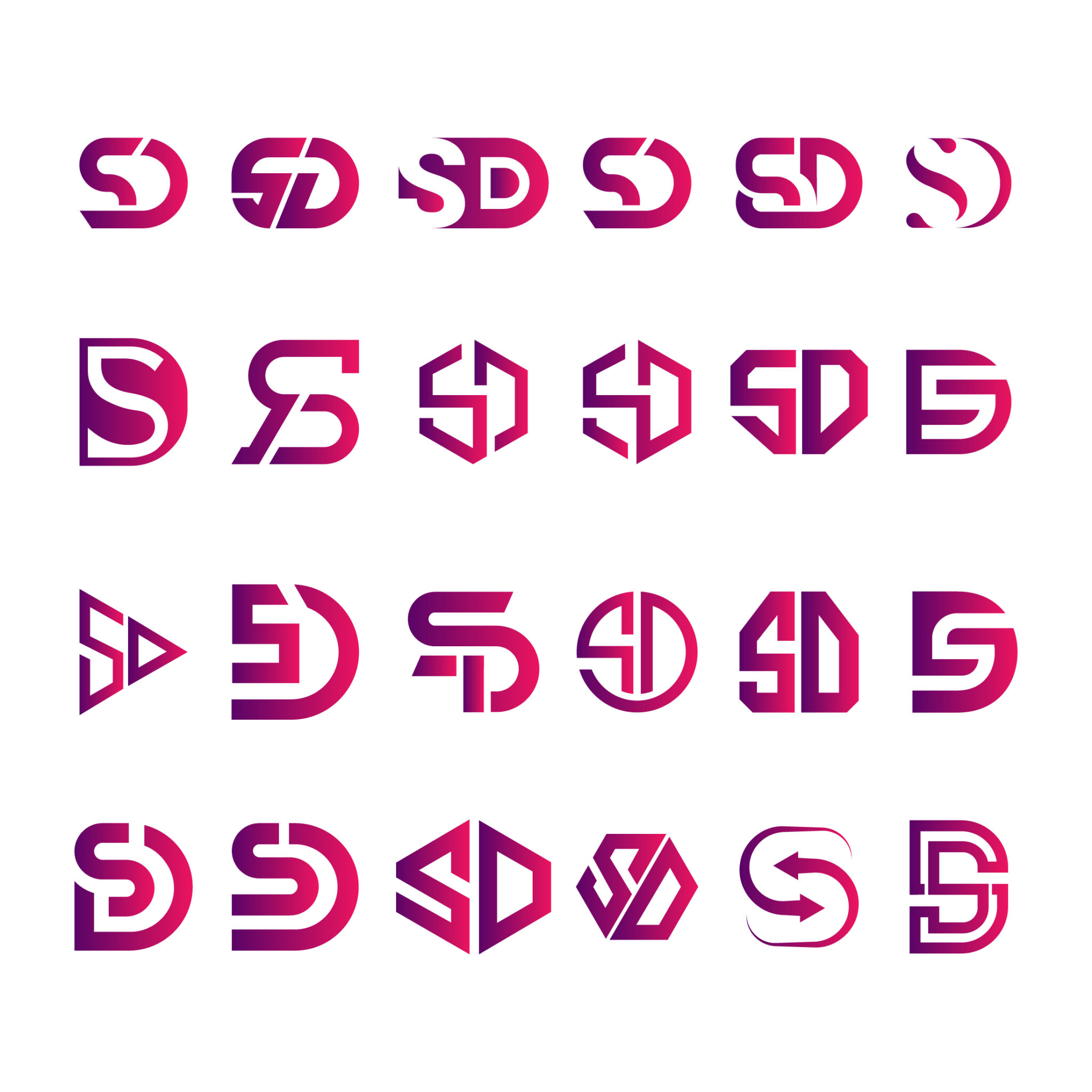 Set of letter SD logo design concept isolated on balck White background ...