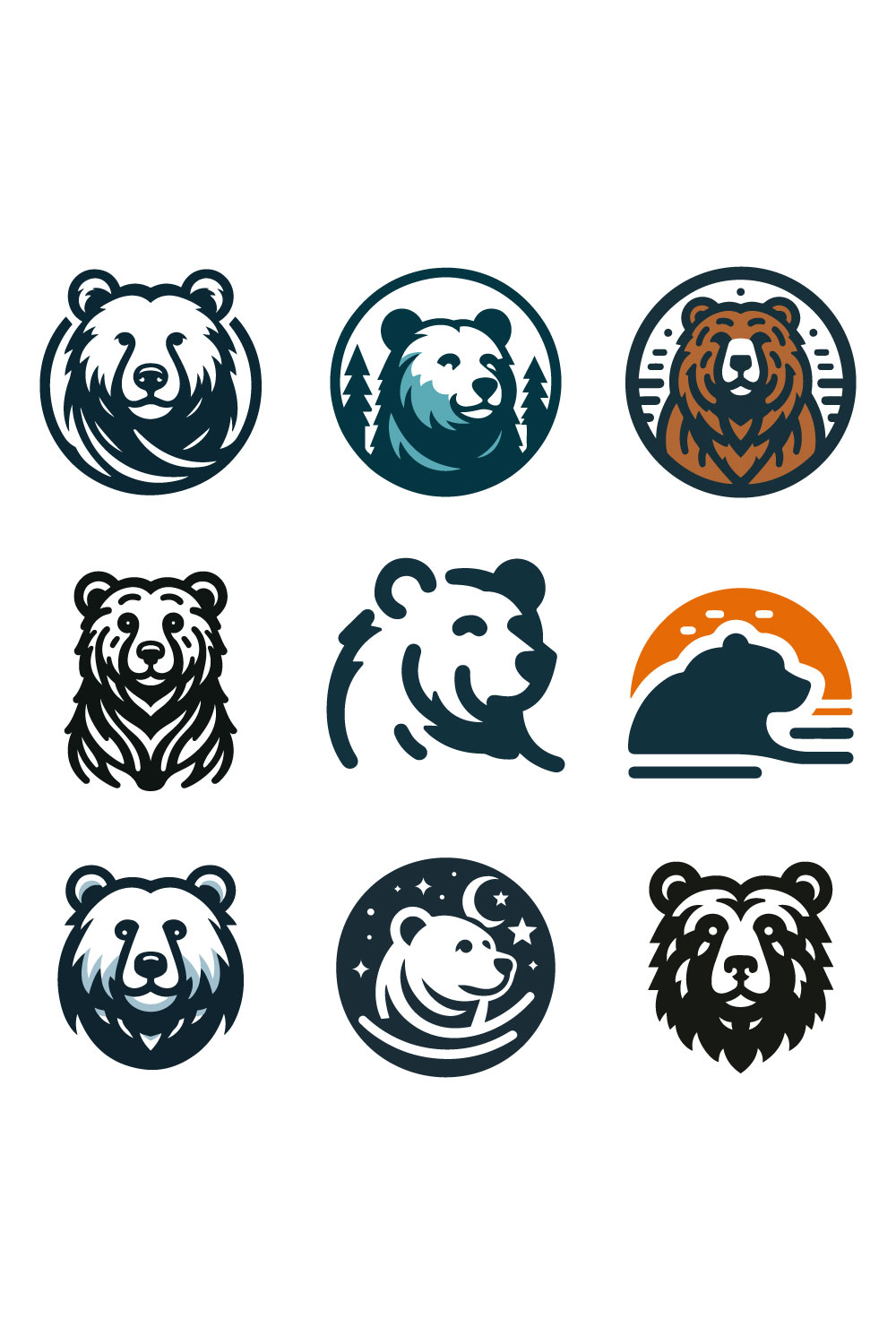 9 Bear Logos Vector Illustration pinterest preview image.