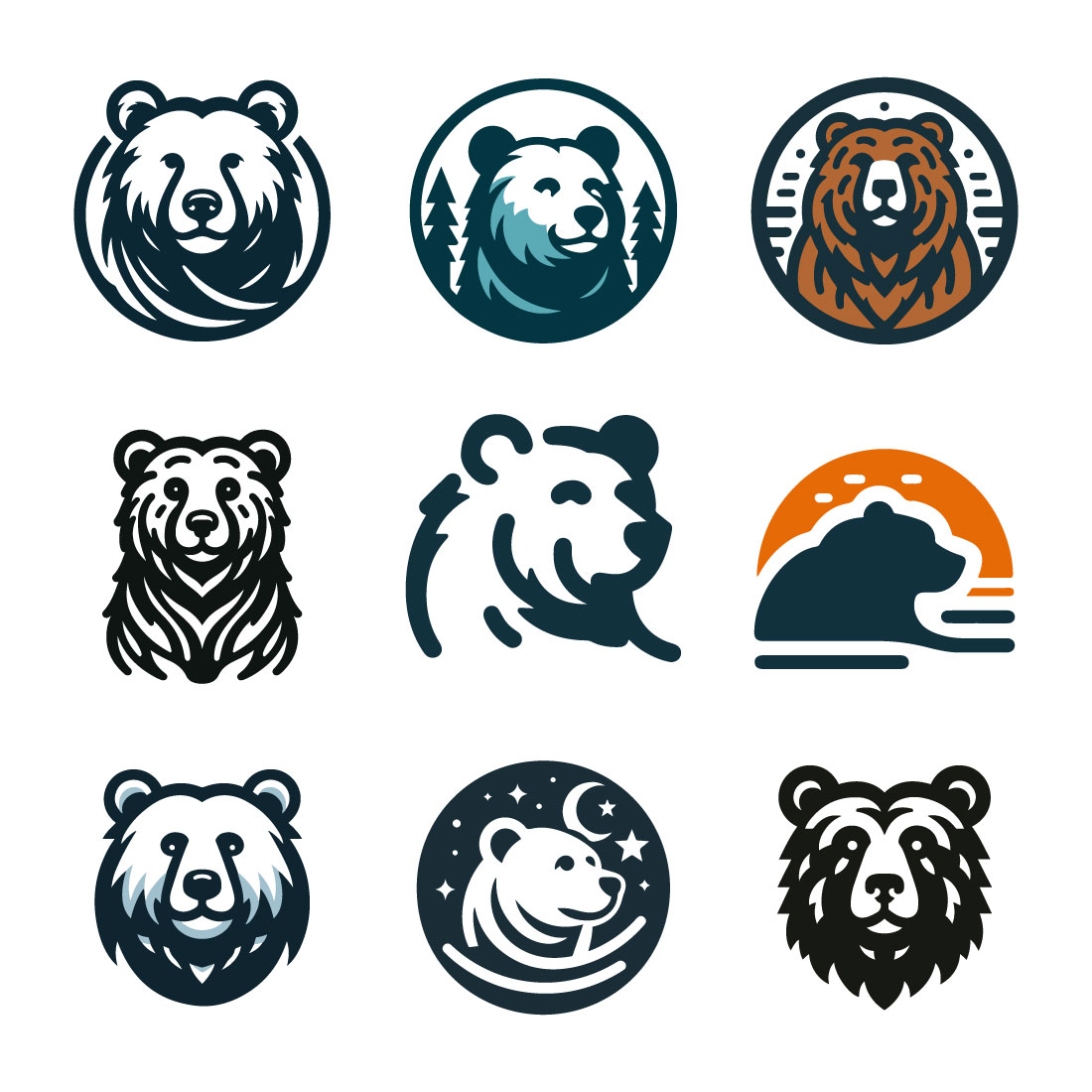 9 Bear Logos Vector Illustration preview image.