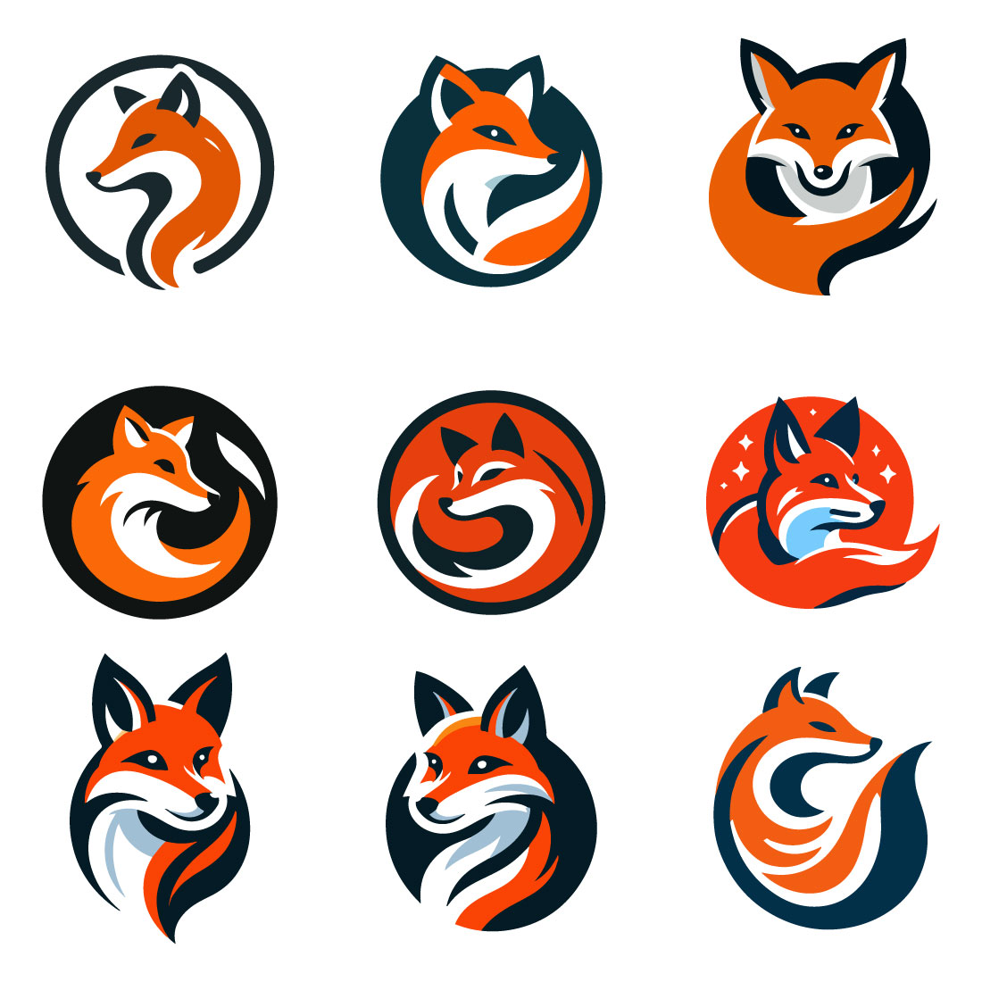 9 Fox Logos Vector Illustration preview image.