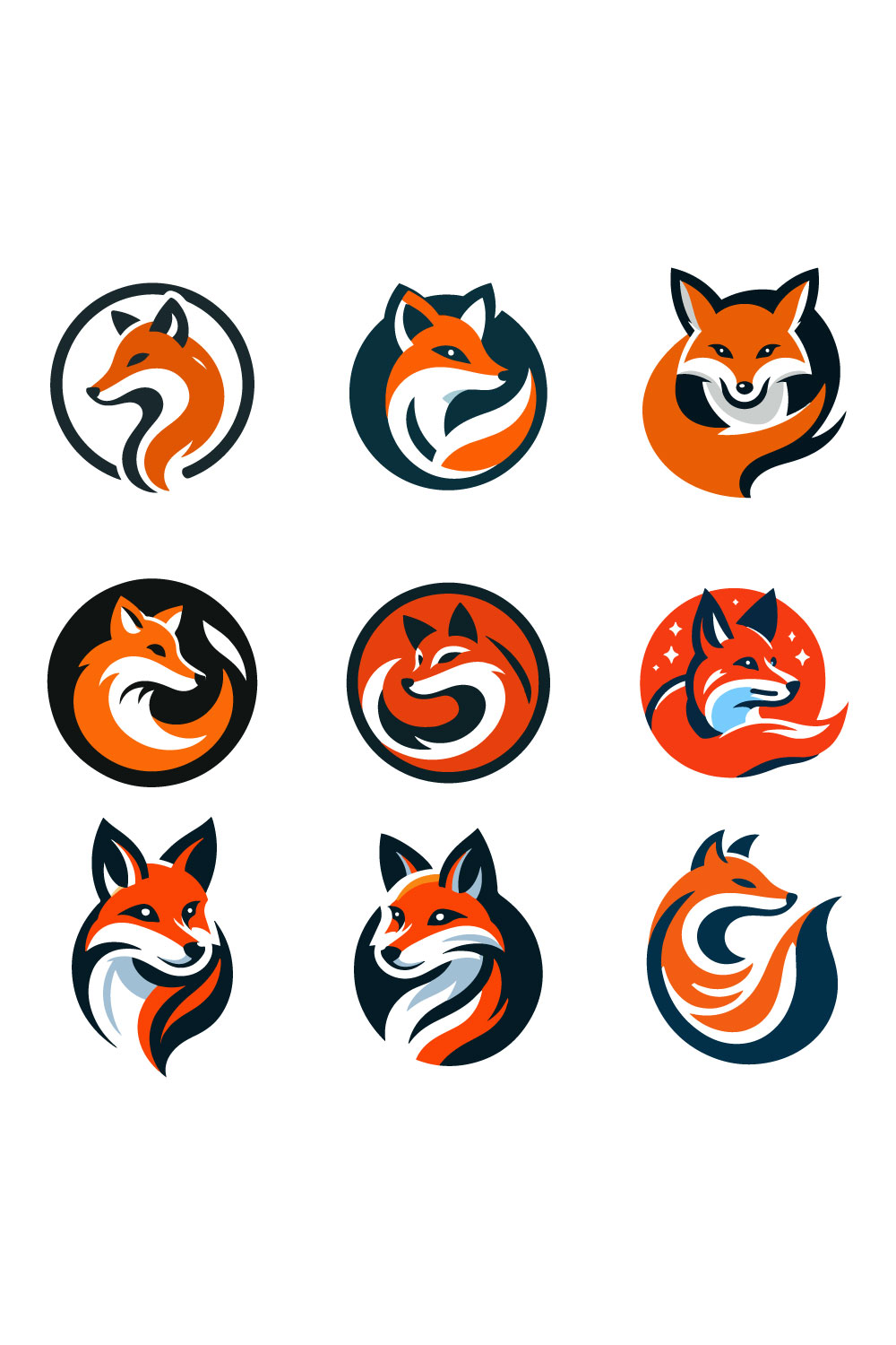 9 Fox Logos Vector Illustration pinterest preview image.