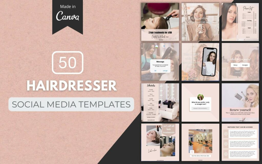 50 Premium Hairdresser Canva Templates For Social Media - MasterBundles