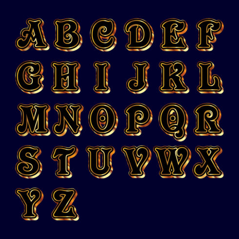 Gold and black color alphabet A-Z Elegant Gold Color alphabet vector illustration cover image.