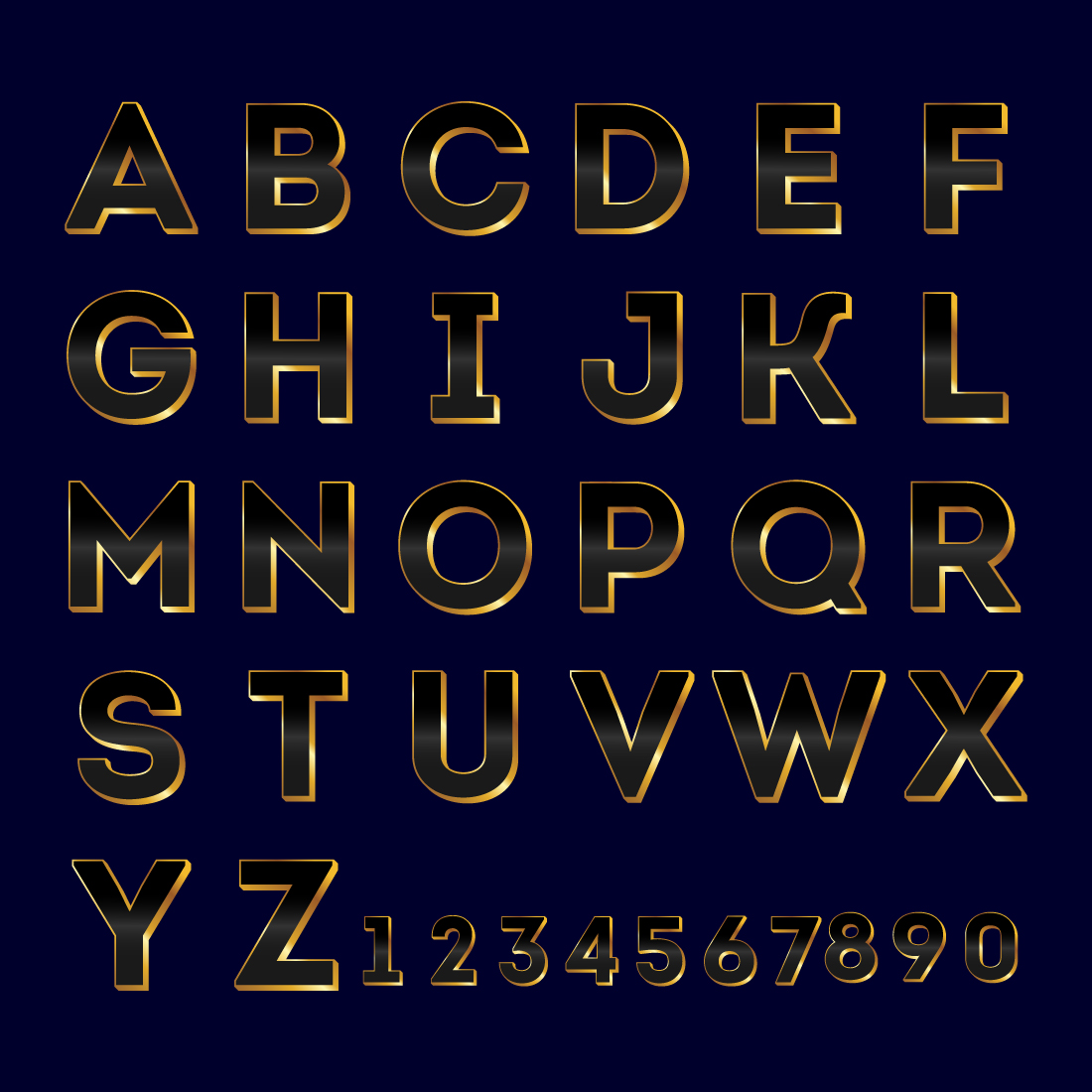 Gold and black color alphabet A-Z Elegant Gold Color alphabet vector illustration cover image.