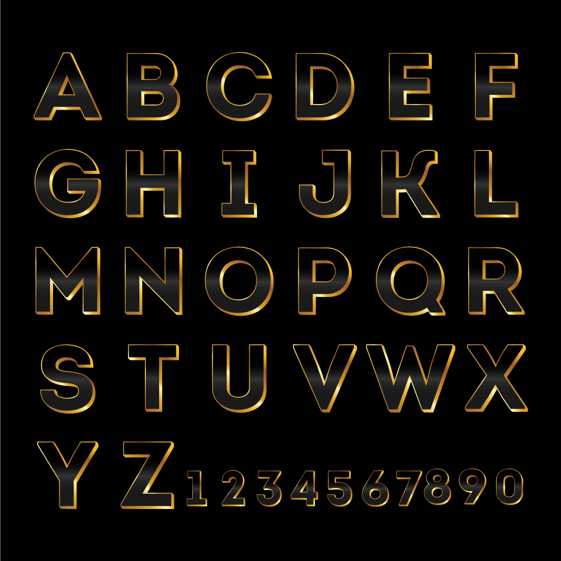 Gold and black color alphabet A-Z Elegant Gold Color alphabet vector illustration preview image.