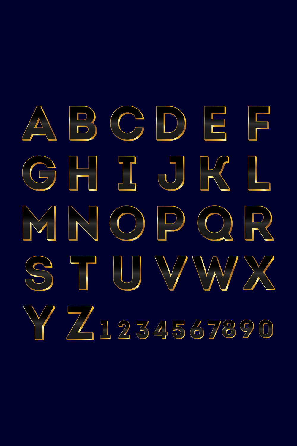 Gold and black color alphabet A-Z Elegant Gold Color alphabet vector illustration pinterest preview image.