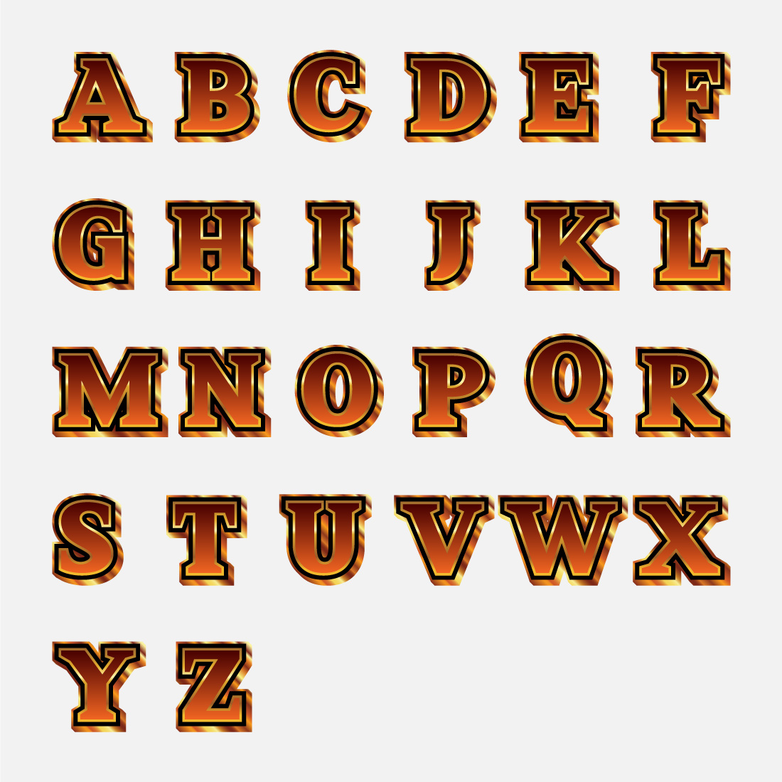 Gold and black color alphabet A-Z Elegant Gold Color alphabet vector illustration preview image.
