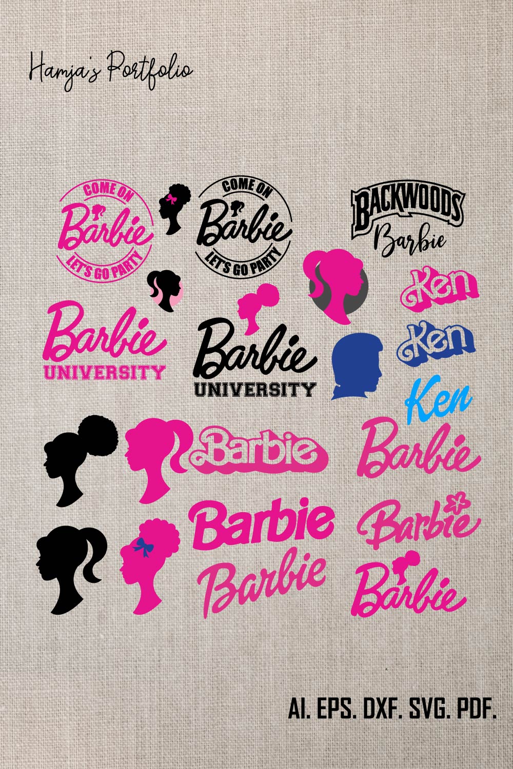 Barbie logo vector svg bundle, Barbie pink logo ,Barbie silhouette bundle , Barbie Princess Svg, Princess Svg, Barbie Girl Svg, Barbie Svg bundle pinterest preview image.