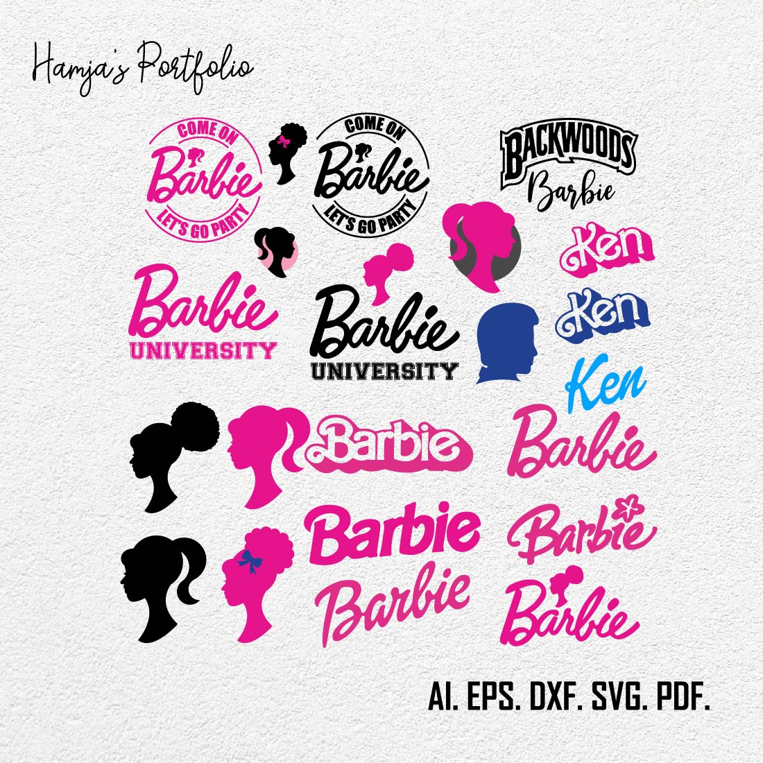 Barbie logo vector svg bundle, Barbie pink logo ,Barbie silhouette bundle , Barbie Princess Svg, Princess Svg, Barbie Girl Svg, Barbie Svg bundle preview image.